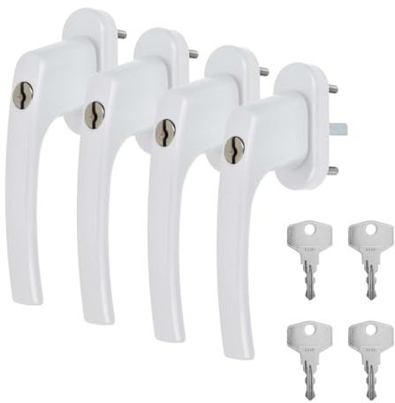 4 x Alu Fenstergriff in Weiß abschließbar - Stiftlänge 35mm