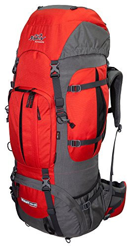Tashev Outdoors Mount Trekkingrucksack Wanderrucksack Damen Herren Backpacker Rucksack groß 100l Plus 20l mit Regenschutz Rot & Grau (Hergestellt in EU)