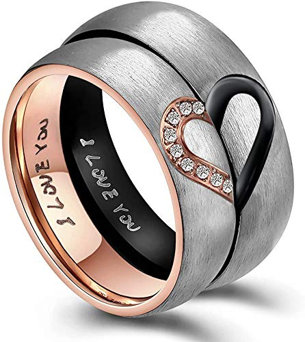 ANAZOZ Bague Femme Or Rose I Love You Demi-Cœur Amour Éternel Romantique Bague Mariage Fiançailles Fantaisie Anneau Supérieur Acier Inoxydable