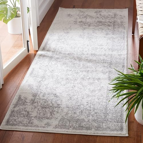 Safavieh Distressed Adirondack Collection - Alfombra de Pelo Corto, Color Marfil y Plata, 76 x 244 cm