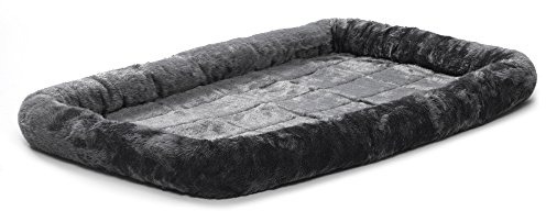 MidWest Homes for Pets QuietTime Dog Bed – Gray Faux Fur Bolster, Ultra-Soft and Machine Washable, Fits 122 cm Crates and Carriers, for Extra-Large Breed Dogs