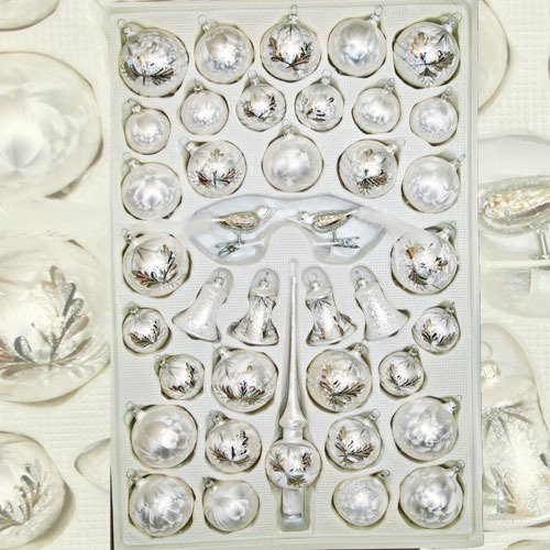 Lauschaer Glaskunst-Christbaumschmucksortiment - Baumschmuck Set 39 Teile - Modern elegant - Weiß - Weihnachten