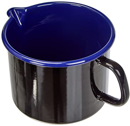 Riess, 0054-025, cazo con pico negro y azul 16, Classic - HOTEL PROFI NEGRO/AZUL - Diámetro 16 cm, altura 13,0 cm, capacidad 2,0 litros, esmaltado, jarra de leche con vertedor, inducción