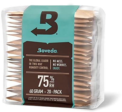 Boveda für Zigarren/Tabak | 2-Wege-Feuchtigkeitsregulierung mit 75 % relativer Feuchtigkeit | Größe 60 zur Verwendung für jeweils 25 Zigarren im Humidor | patentierte Technologie für Zigarren-Humidore | wiederverschließbare Verpackung mit 20 Stück