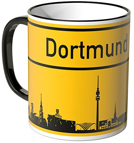 WANDKINGS® Tasse, Skyline Dortmund - Keramik, Schwarz, 0,3 l - vollflächig bedruckt