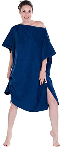 Hesørd Poncho da bagno per Adulti, Donne e Uomini, come Ausilio per il Cambio, Poncho da Surf, Asciugamano - in 100% Cotone di Qualità Spugna, Assorbente e Morbido, Blu