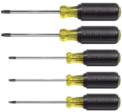 Klein Tools 19555 TORX Cushion Grip Screwdriver Set with T15, T20, T25, T27 and T30 Tip Sizes, 5-Piece, Black/Yellow