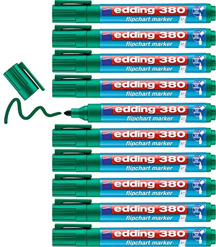 edding 380 Flipchart-Marker - grün - 10 Stifte - Rundspitze 1,5-3 mm - Stift zum Schreiben, Zeichnen und Markieren auf Flipcharts - Tinte schlägt nicht durch Papier - trocknet nicht aus - farbintensiv