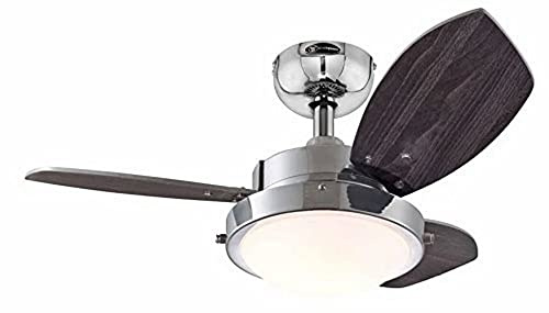 76 cm Deckenventilator Wengue 78763 mit Einzelleuchte und drei Flügeln, Ausführung in Chrom mit Opalmilchglas
