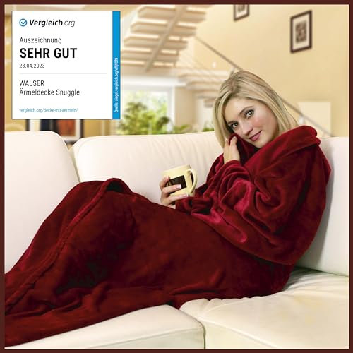Walser Kuscheldecke flauschig, Decke mit Ärmeln Auszeichnung Sehr Gut*, Flauschige Couchdecke XL, warme Kuscheldecke mit Ärmeln, Wohndecke, Tragbare Decke rot Decke (150x180 cm)