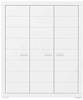 FORTE SNOW Schrank 160 170, Kleiderschrank Jugendzimmer Kinderzimmer Drehtürenschrank Modern, 3-türig mit Einlegeböden und Kleiderstange, Weiß, 166 cm breit x 198.5 cm hoch x 59 cm tief