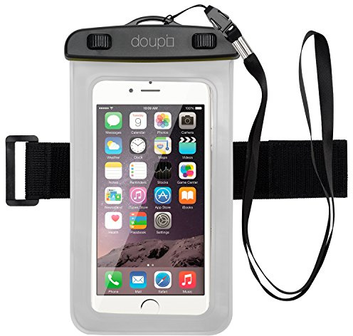 doupi Custodia Impermeabile del Telefono 100x190mm per 4.3 a 7.0 Pollici, Toccare Funzione di Schermo e Uscita Audio per l'uscita Audio per Cuffie Borsa da Spiaggia Fascia da Braccio, Bianco