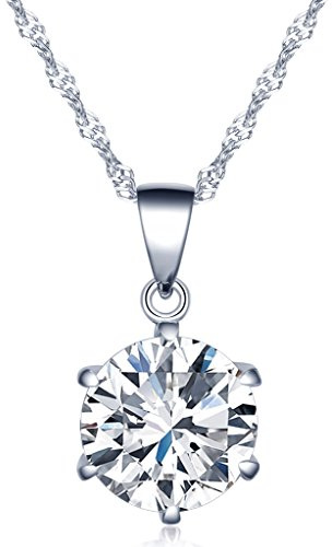 Unendlich U Halskette mit 6 einfachen Krallen mit eingelegtem Diamant - 925 Silber und Zirkonia - für Frauen und Mädchen