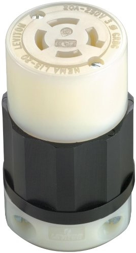 Leviton 20 Amp, 250 Volt 3-phase, NEMA L15-20R, 3P, 4W, Locking Connector, Industrial Grade, Grounding, 2423, Black-White