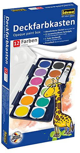 Idena 22061 - Boîte de peinture opaque avec 12 couleurs et 1 tube de blanc opaque, idéal pour la maternelle, l'école et la maison