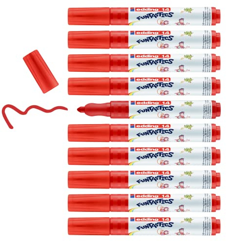 edding 14 FUNTASTICS - 10 Malstifte für Kinder - rot- Rundspitze 3 mm - für Malspaß auf hellem Papier und Karton - abwaschbar von Haut und Textilien