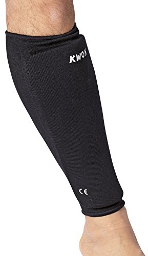 Bay® Schienbeinschutz CE Baumwolle schwarz weiß Schienbeinschoner Karate Kickboxen Taekwonde Kampfsport S M L XL Kinder Damen Herren Stoff BW