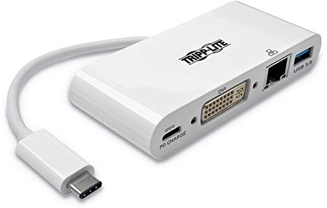 Tripp Lite U444-06N-DGU-C USB-C (Type-C) to DVI Adapter with USB-A, USB-C PD Charging and Gigabit Ethernet, USB 3.1 Gen 1, Thunderbolt 3 Compatible, 1080p