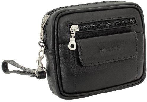 Branco Business Herren Damen Handgelenktasche Herrentasche Damentasche Tasche Gürteltasche Leder Schwarz