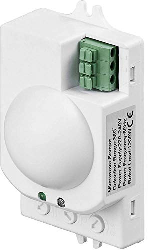 Goobay 96011 Rilevatore di movimento HF per interni - mini sensore a microonde - montaggio a filo parete - portata 8 m - campo di rilevamento 360° - LED adatto, bianco