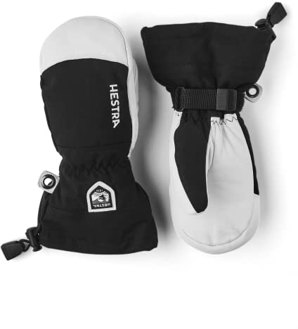 Hestra Army Leather Heli Ski Junior Mitt (Youth 4-13yrs) | Waterproof, Insulated Classic Kids Snow Mittens I Ski & Snow Play - Black - 4