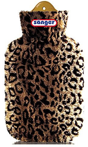 Wärmflasche 2 L inkl. Velourbezug, Wärmeflasche mit Bezug im Leopard-Design