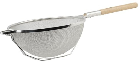 Winco Strainer, 14-Inch Diameter, Reinforced Double Mesh, Medium, Nickel, Tan