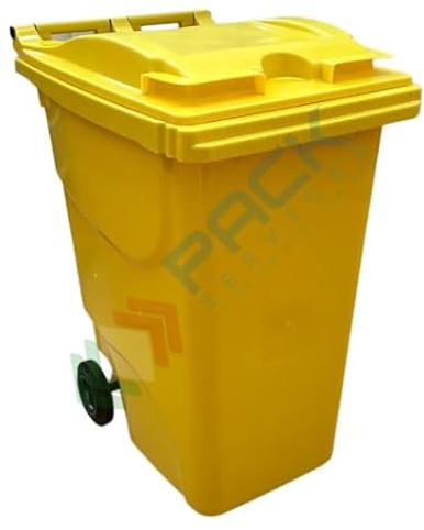 Bidone spazzatura per la raccolta differenziata rifiuti, capacità 360 Lt, certificato UNI EN 840, per uso esterno, colore giallo