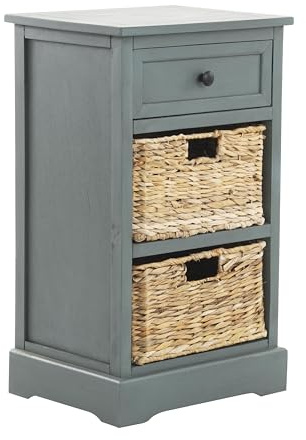 Deco 79 Wood Storage Unit 2 Seagrass Basket and 1 Drawer , 16 x 13 x 28, Teal