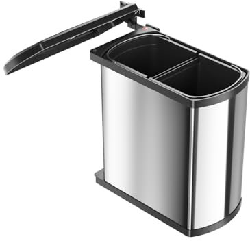 Hailo Abfallsammler 3416101 | Schwenkbarer Einbau-Mülleimer Duo 16 L | Poliertes Schwarzes Design | Für Schränke ab 45 cm Breite mit Drehtür | Platzsparend Einfache Montage | Hochwertige Verarbeitung