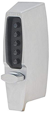 Simplex - 710826D Kaba 7100 Series Metal Mechanical Pushbutton Auxiliary Lock with Thumbturn, 25mm Tubular Deadbolt, Flat Front Face Plate, 60mm Backset, Satin Chrome Finish