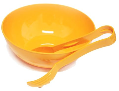 Harfield Yellow Salad Bowl and Serving Tongs Large Fruit Bowl Virtually Unbreakable Polycarbonate Plastic