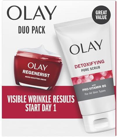 Olay Face Wash Regenerist Advanced Anti-Aging Pore Scrub Cleanser (5.0 Oz) and Micro-Sculpting Face Moisturizer Cream (1.7 Oz) Skin Care Duo Pack, Total 6.7 Ounces