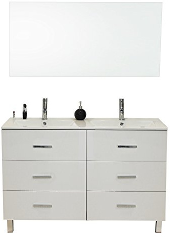 ONDÉE, Mobile da Appoggio Montecarlo, Piano in ceramica con Doppio Lavabo, 3 Cassetti con Chiusura Soft Close, Specchio e Spot LED Inclusi, Fabbricato in Europa, Larghezza 120cm, Bianco