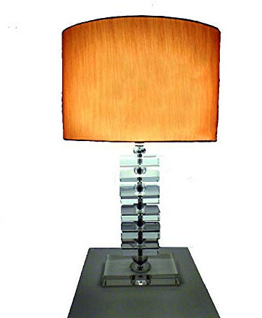 Dapo Tischleuchte mit Kristallfuß und Seiden-Stoffschirm Fanni H:57,5cm Fassung E27 Deko-Nachttisch-Lampe