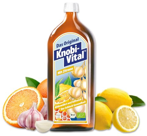 KnobiVital mit Zitrone Bio (960 ml) I Hochkonzentrierter Knoblauchsaft mit Thiamin für Energie, Nerven & Herz - Vegan, natürlich & ohne Zusätze