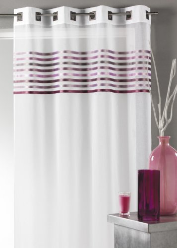 Homemaison HM6913488 - Tenda Velata con Occhielli, in stamigna, con Strisce tessute sulla Parte Alta, Colore: Grigio Chiaro