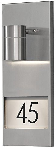 Konstsmide Modena 7655-000 Hausnummernleuchte / B: 16cm T: 11cm H: 41cm / 1x35W / IP44 / Edelstahl