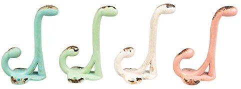 Sass & Belle BOU166 Shabby Chic Doppelhaken Haken Metallhaken Wandhaken im 4-er Set in vier Farben