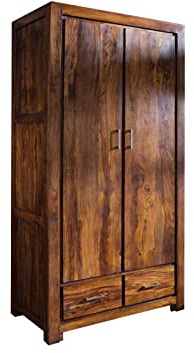 MASSIVMOEBEL24.DE Garderobenschrank Sheesham braun lackiert Metro Life #117 | 100x61x200 cm (BxTxH) 107 kg Modern montiert vollmassiv