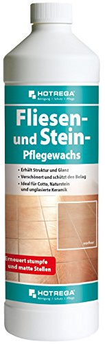 HOTREGA Pflegewachs Konzentrat 1L | Stein & Fliesen Pflegeemulsion | Glanz | Schutzschicht für Cotto, Marmor, Granit & Schiefer | Polierbare Ersteinpflege oder Wischwasser-Zusatz | Lösemittelfrei