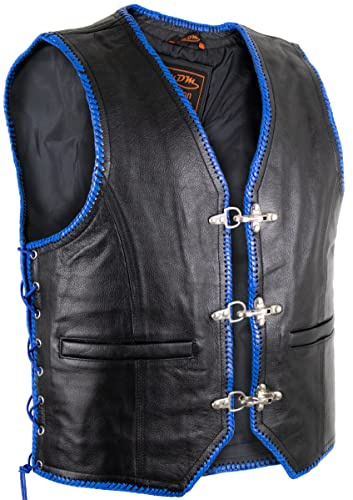 MDM Chaleco de piel para hombre con extras azul (4XL)