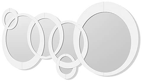 DekoArte E007 - Miroirs Muraux Décoratifs Et Modernes | Décoration De Miroirs Pour Votre Salon, Chambre, Entrée, Couloir | Miroirs Sophistiqués Avec Grands Cercles Couleur Blancs | 1 Pièce 140 x 70 cm