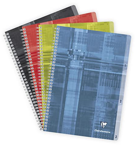 Clairefontaine 68171C - Spiralheft / Schulheft Triplet Book mit Doppelspirale DIN A4 21x29,7 cm 90 Blatt französische Lineatur, 90g, 3 Register für eine einfache Organisation, farbig sortiert, 1 Stück