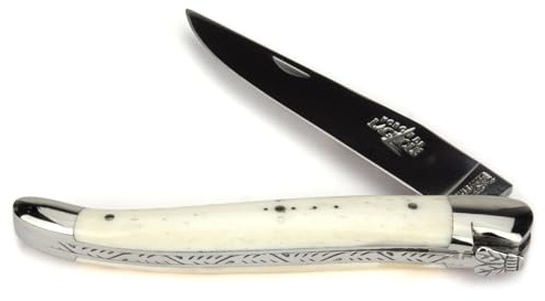 Forge De Laguiole Taschenmesser - 12 cm - Griffschalen Knochen - Klinge 10 cm glänzend - Backen glänzend