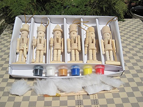 Lot de 6 casse-noix en forme de petits soldats sans peinture - 12 cm de haut - à peindre soi-même