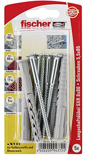 Fischer Langschaftdübel SXR 8 x 80 Z K SB-Karte, 5 x Senkholzschraube 5,5 x 85, 094372