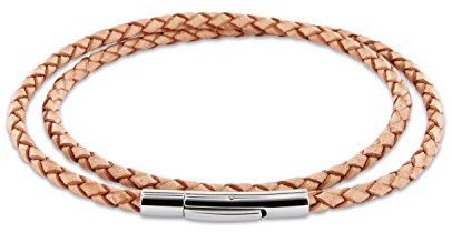 Auroris Echtleder Kette/Armband geflochten 3mm Farbe: natur mit Hebeldruckverschluss aus Edelstahl