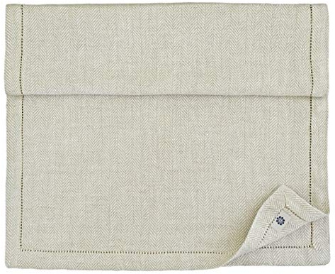 Linen & Cotton Hochwertiger und Eleganter Herringbone Tischläufer Stoff/ Tischband mit Hohlsaum Oxford - 100% Leinen, 44 x 180cm (Natur/ Grau/ Beige) Ideal für Hochzeit Gastronomie Hotel