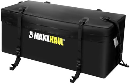 MAXXHAUL 70209 Softshell-Gepäckträger für Anhängerkupplung, strapazierfähig und wasserabweisend, 119 x 50 x 50 cm, Schwarz mit Spanngurten